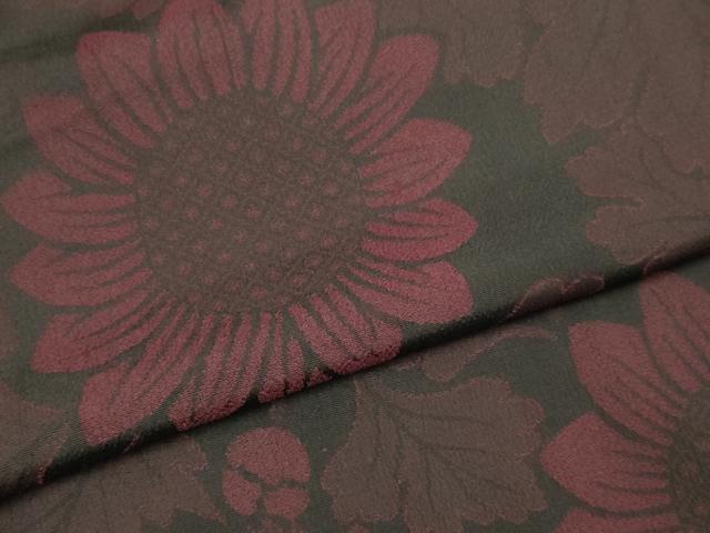 平和屋着物▽上質なお召　単衣　向日葵　黒地　正絹　逸品　DABF5923du