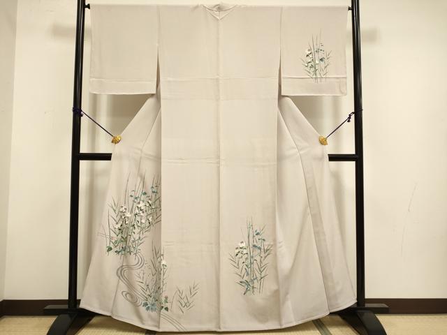 平和屋着物▽訪問着　単衣　友禅　流水花文　正絹　逸品　DABF5924du