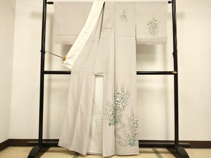 平和屋着物▽訪問着　単衣　友禅　流水花文　正絹　逸品　DABF5924du