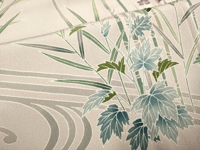 平和屋着物▽訪問着　単衣　友禅　流水花文　正絹　逸品　DABF5924du