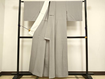 平和屋着物▽上質な色無地　単衣　江戸鼠色　正絹　逸品　DABF5926du