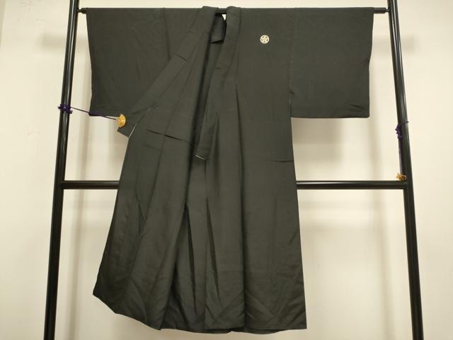 平和屋着物▽男性　黒紋付　単衣　正絹　逸品　DABF5930du
