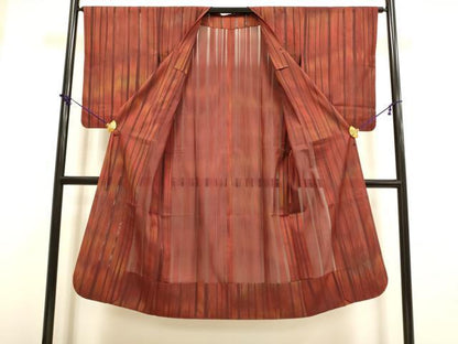 平和屋着物▽道行コート　スリーシーズン　春夏秋　塵除け　間道　ロング丈　正絹　逸品　DABF5934du