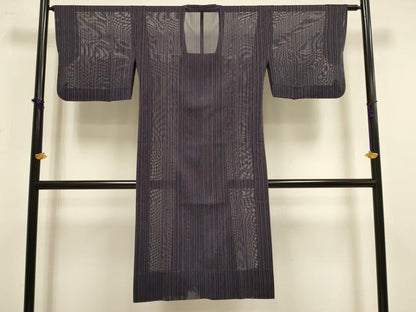 平和屋着物▽道行コート　スリーシーズン　春夏秋　塵除け　二重紗　縞　ロング丈　正絹　逸品　DABF5935du