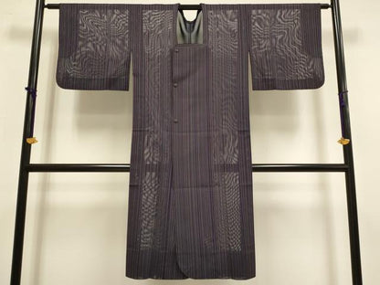平和屋着物▽道行コート　スリーシーズン　春夏秋　塵除け　二重紗　縞　ロング丈　正絹　逸品　DABF5935du