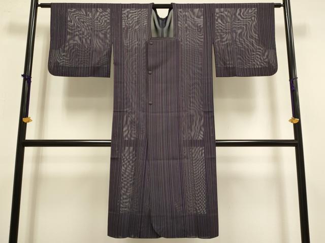 平和屋着物▽道行コート　スリーシーズン　春夏秋　塵除け　二重紗　縞　ロング丈　正絹　逸品　DABF5935du