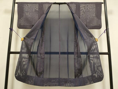平和屋着物▽道行コート　スリーシーズン　春夏秋　塵除け　二重紗　縞　ロング丈　正絹　逸品　DABF5935du