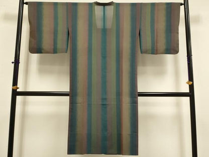 平和屋着物▽道行コート　スリーシーズン　春夏秋　塵除け　縞　ロング丈　正絹　逸品　DABF5940du