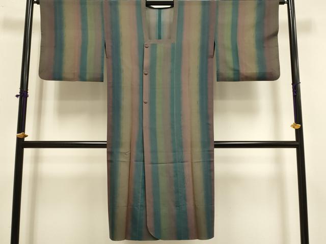 平和屋着物▽道行コート　スリーシーズン　春夏秋　塵除け　縞　ロング丈　正絹　逸品　DABF5940du