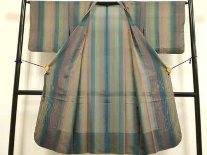 平和屋着物▽道行コート　スリーシーズン　春夏秋　塵除け　縞　ロング丈　正絹　逸品　DABF5940du