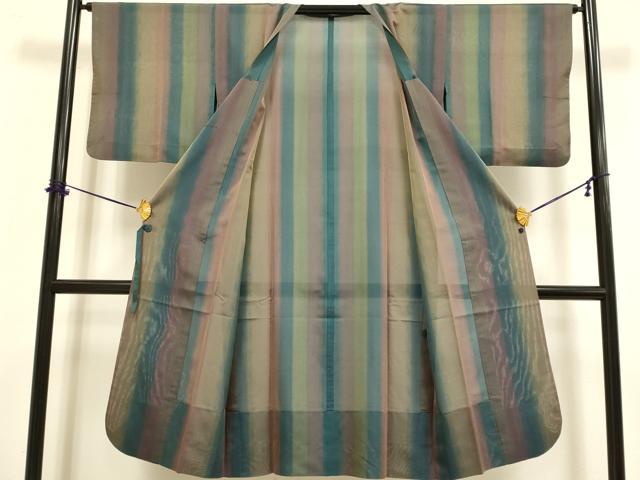 平和屋着物▽道行コート　スリーシーズン　春夏秋　塵除け　縞　ロング丈　正絹　逸品　DABF5940du