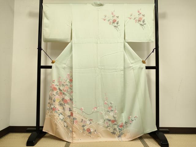 平和屋着物▽訪問着　単衣　枝花文　暈し染め　金彩　正絹　逸品　DABF5941du