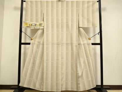 平和屋着物▽本塩沢　単衣　110亀甲　格子　証紙付き　正絹　逸品　DABF5942du