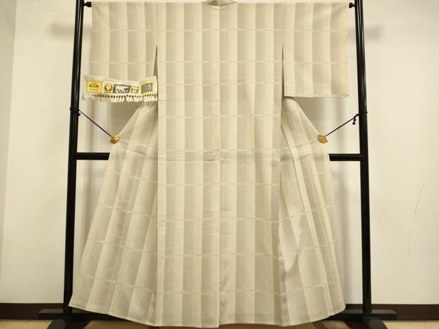 平和屋着物▽本塩沢　単衣　110亀甲　格子　証紙付き　正絹　逸品　DABF5942du