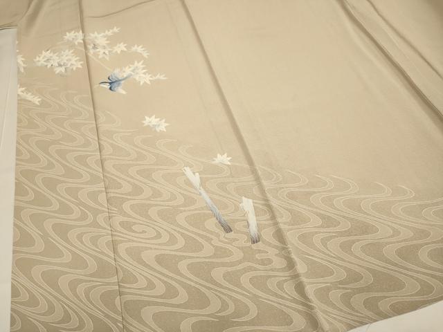 平和屋着物▽鎌倉友禅　坂井教人　日本工芸会正会員　訪問着　単衣　刺繍　流水飛鳥楓文　金彩　正絹　逸品　DABF5944du