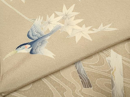 平和屋着物▽鎌倉友禅　坂井教人　日本工芸会正会員　訪問着　単衣　刺繍　流水飛鳥楓文　金彩　正絹　逸品　DABF5944du