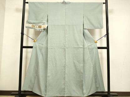 平和屋着物▽本塩沢　単衣　利休鼠色　証紙付き　正絹　逸品　DABF5946du