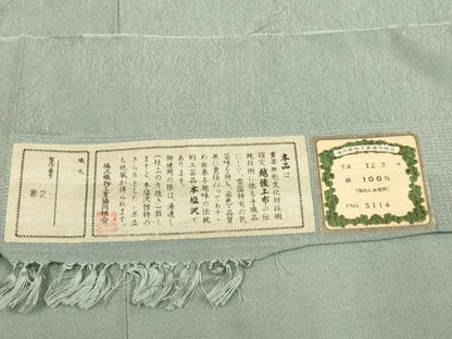 平和屋着物▽本塩沢　単衣　利休鼠色　証紙付き　正絹　逸品　DABF5946du