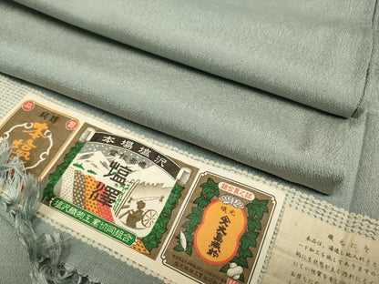 平和屋着物▽本塩沢　単衣　利休鼠色　証紙付き　正絹　逸品　DABF5946du