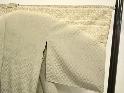 平和屋着物▽インド・アッサム 野蚕糸 手織 ムガシルク ゴールデンムガ 訪問着 単衣 花織 横段花文 証紙付き 正絹 逸品 DABF5948du