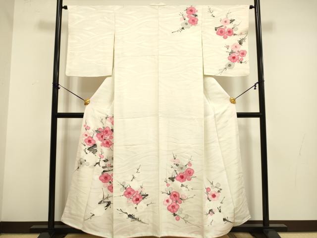 平和屋着物▼訪問着　手描き　枝梅文　金彩　正絹　逸品　DABF5959du