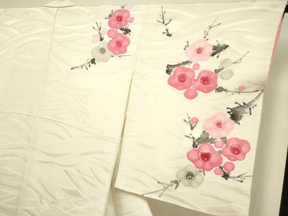 平和屋着物▼訪問着　手描き　枝梅文　金彩　正絹　逸品　DABF5959du