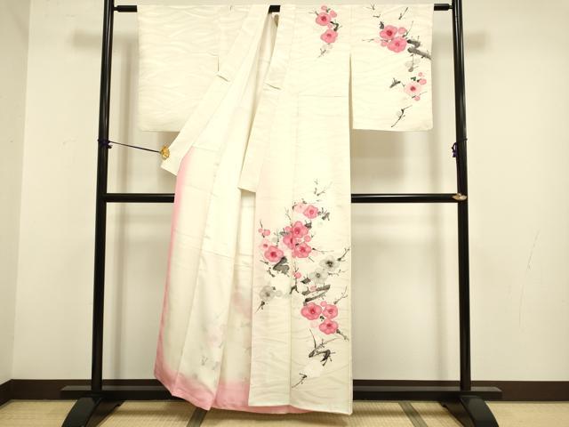 平和屋着物▼訪問着　手描き　枝梅文　金彩　正絹　逸品　DABF5959du