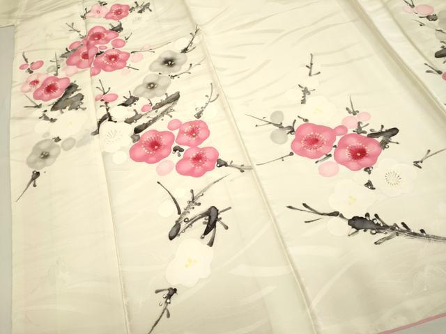 平和屋着物▼訪問着　手描き　枝梅文　金彩　正絹　逸品　DABF5959du