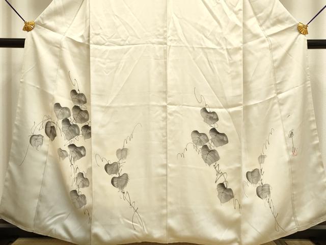 平和屋着物▼訪問着　作家物　手描き　蔦の葉文　暈し染め　正絹　逸品　DABF5975du