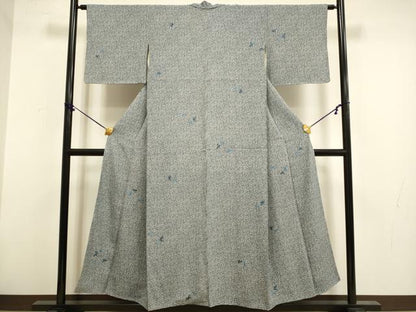 平和屋着物▼上質な小紋　総刺繍　露芝花文　正絹　逸品　DABF5976du