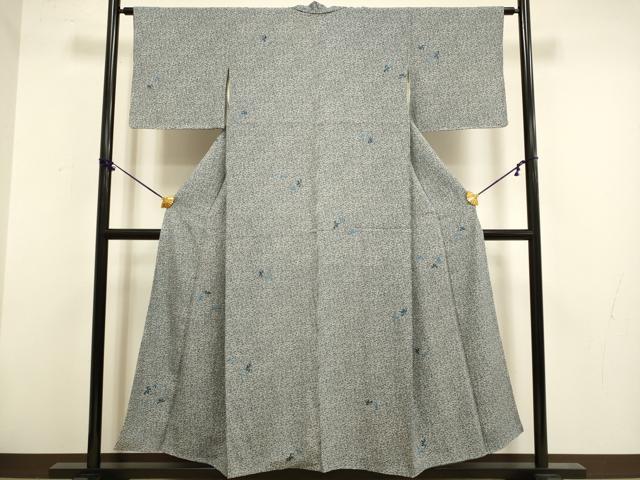 平和屋着物▼上質な小紋　総刺繍　露芝花文　正絹　逸品　DABF5976du