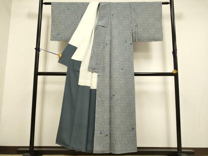 平和屋着物▼上質な小紋　総刺繍　露芝花文　正絹　逸品　DABF5976du