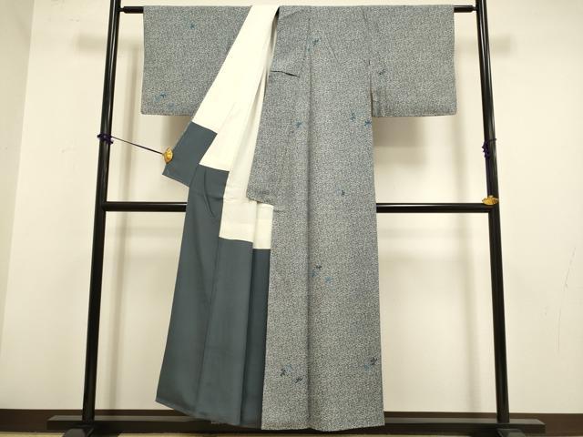 平和屋着物▼上質な小紋　総刺繍　露芝花文　正絹　逸品　DABF5976du