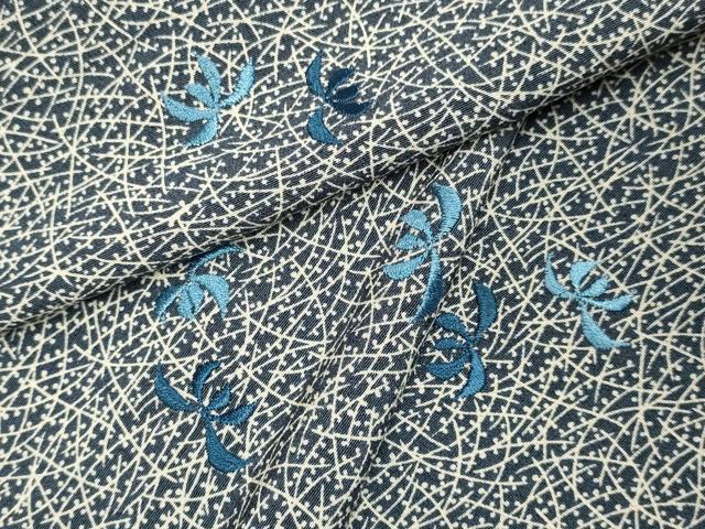 平和屋着物▼上質な小紋　総刺繍　露芝花文　正絹　逸品　DABF5976du