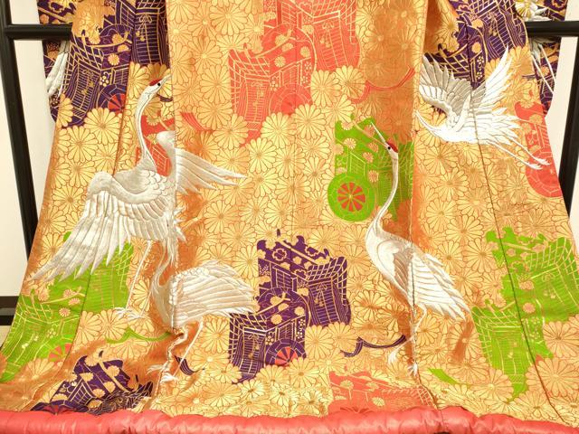 平和屋本店●色打掛　お引きずり　結婚式　和装　婚礼　神社挙式　花嫁　総刺繍　金銀糸　御所車飛鶴花文　逸品　DABF5990du