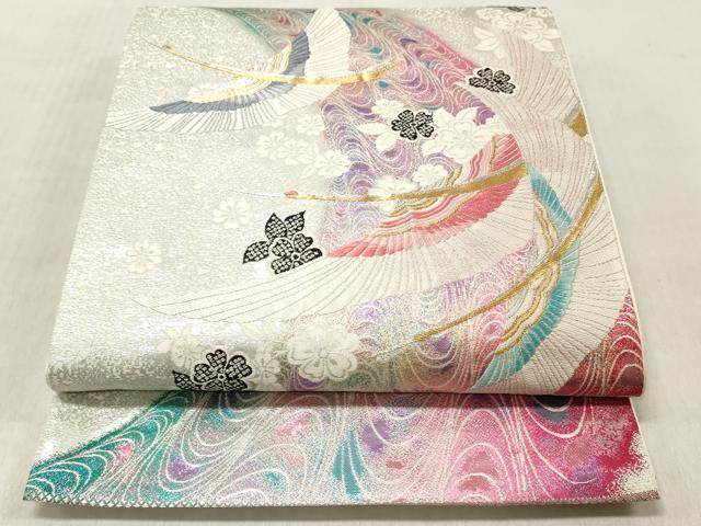 平和屋着物◎六通柄袋帯 飛鶴花文 金銀糸 正絹 逸品 DABF6006zy