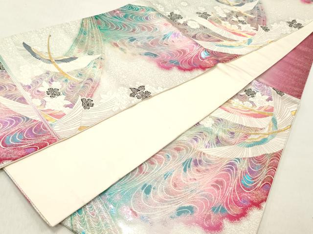 平和屋着物◎六通柄袋帯 飛鶴花文 金銀糸 正絹 逸品 DABF6006zy
