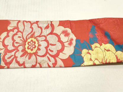 平和屋着物◎アンティーク 大正ロマン 九寸名古屋帯 舞花文 金銀糸 正絹 逸品 DABF6007zy