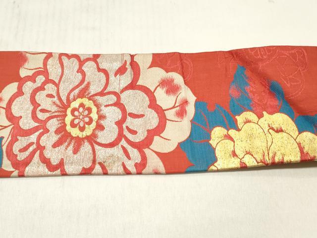 平和屋着物◎アンティーク 大正ロマン 九寸名古屋帯 舞花文 金銀糸 正絹 逸品 DABF6007zy