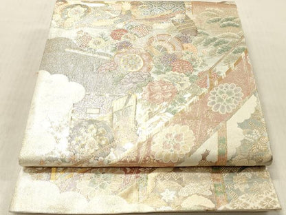 平和屋着物◎佐賀錦 六通柄袋帯 吉祥花鼓文 鳳凰 金銀糸 正絹 逸品 DABF6010zy