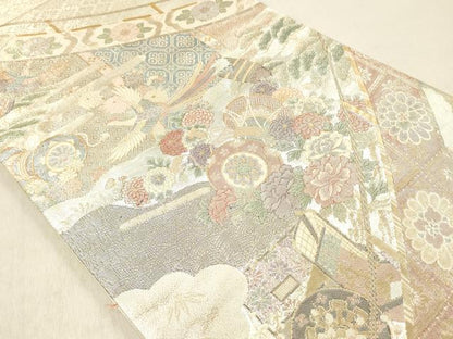 平和屋着物◎佐賀錦 六通柄袋帯 吉祥花鼓文 鳳凰 金銀糸 正絹 逸品 DABF6010zy