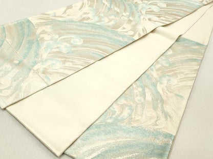 平和屋着物◎六通柄袋帯 立波文 銀糸 正絹 逸品 DABF6020zy