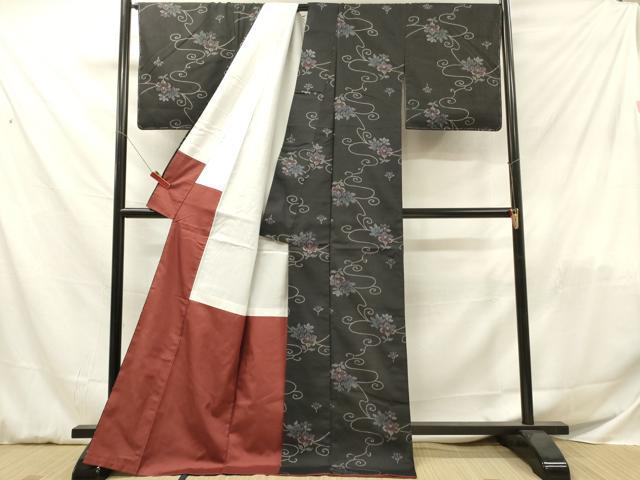 平和屋着物■上質な紬 花唐草文 正絹 逸品 DABF6022zy
