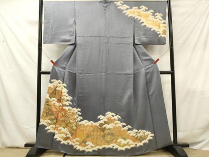 平和屋着物■訪問着 駒刺繍 切嵌め吉祥花松文 金彩 正絹 逸品 DABF6026zy
