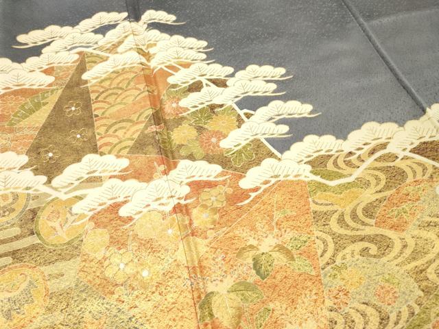平和屋着物■訪問着 駒刺繍 切嵌め吉祥花松文 金彩 正絹 逸品 DABF6026zy