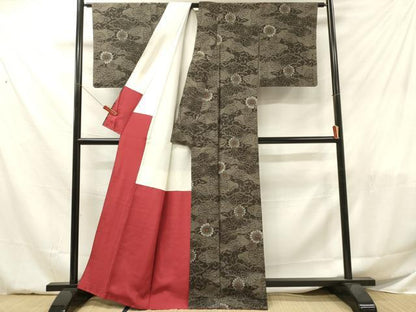 平和屋着物■上質な紬　舞菊文　正絹　逸品　DABF6028zy
