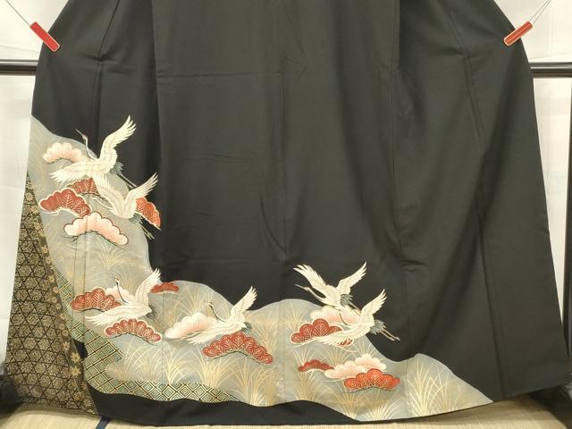平和屋着物■豪華黒留袖　飛鶴松文　金彩　正絹　逸品　DABF6037zy