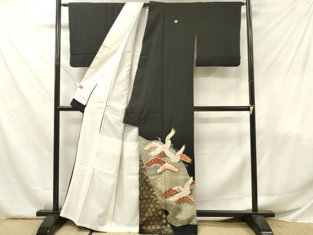 平和屋着物■豪華黒留袖　飛鶴松文　金彩　正絹　逸品　DABF6037zy