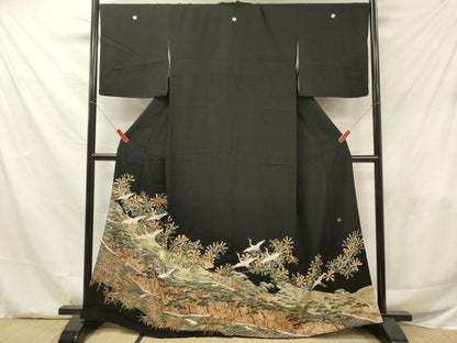 平和屋着物■豪華黒留袖　作家物　駒刺繍　飛鶴松文　金彩　鈴乃屋扱い　正絹　逸品　DABF6039zy