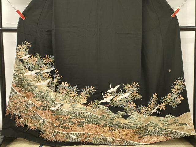 平和屋着物■豪華黒留袖　作家物　駒刺繍　飛鶴松文　金彩　鈴乃屋扱い　正絹　逸品　DABF6039zy